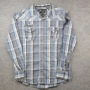 Buckle Black Label Shirt Mens Large Gray Plaid Snap Front Long Sleeve Casual